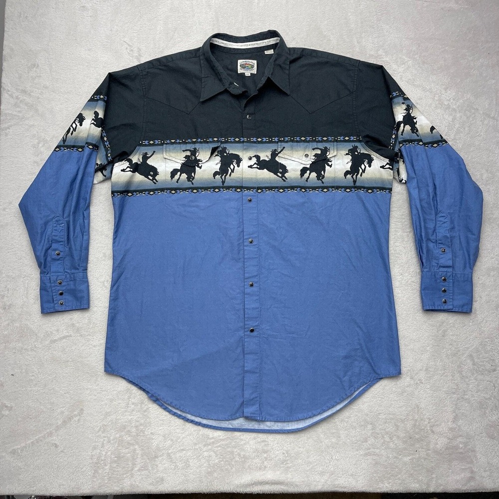 Cumberland Outfitters Shirt Mens XL Blue Cowboy Western Work Horse Long Sleeve
